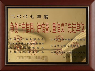 爭創(chuàng)“守信用、講信譽(yù)、重信義”先進(jìn)單位（2007）